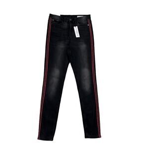 Red Herring UK Mila Black Wash Red Racing Stripe Skinny Jeans Size US 6 NEW